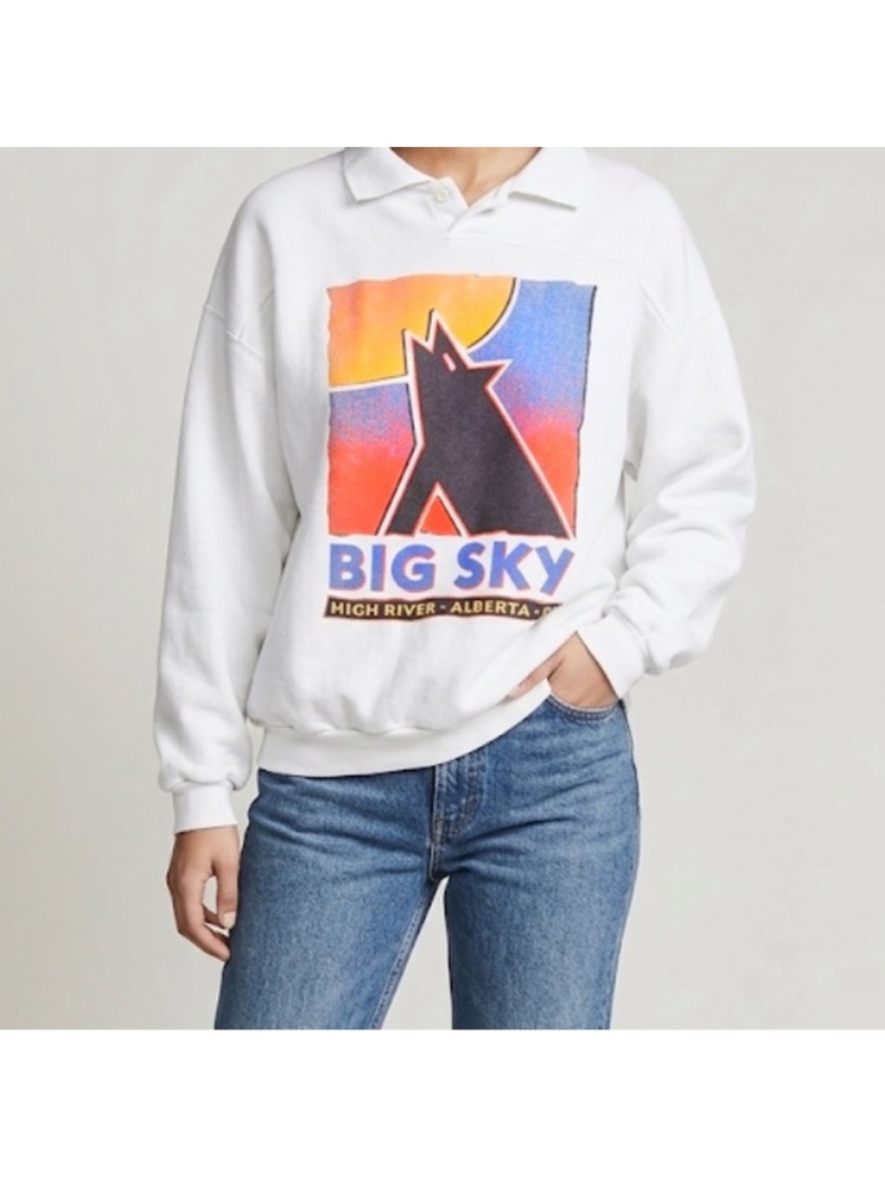 Vintage 90s 1995 Big Sky Concert Highriver Alberta Button Vneck Sweatshirt White
